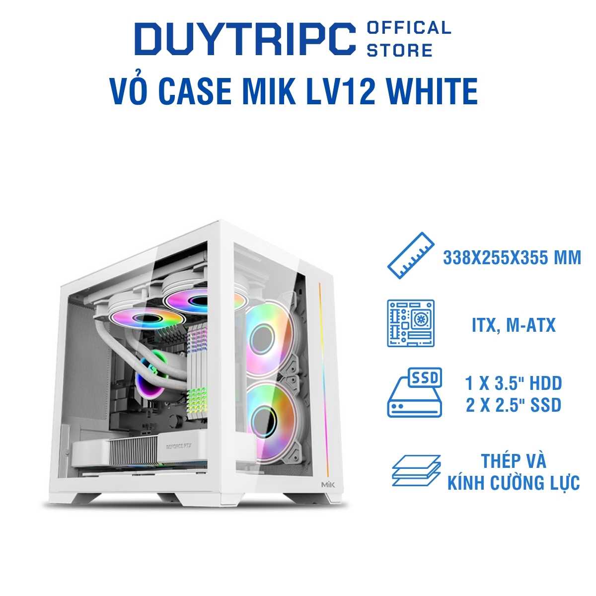 Vỏ Case MIK LV12 White – Thiết Kế Trắng Tinh Tế, Kính Cường Lực, Hỗ Trợ Tản Nhiệt Tối Ưu